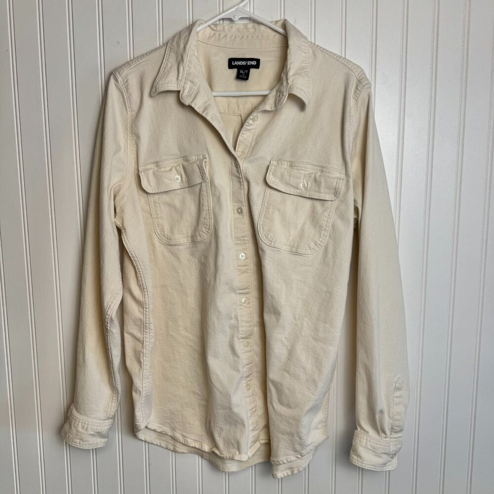 Lands' End Cream Button-Down Shirt